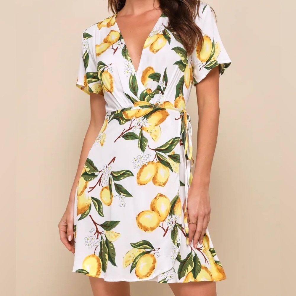 Lulus Lemon Print Wrap Dress